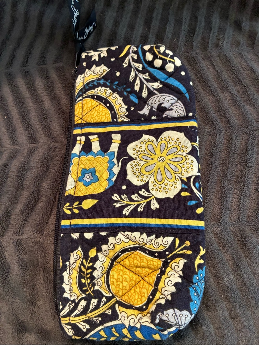 Retired Ellie Blue Vera Bradley Yellow Blue Floral Quilted Cosmetic Pouch
